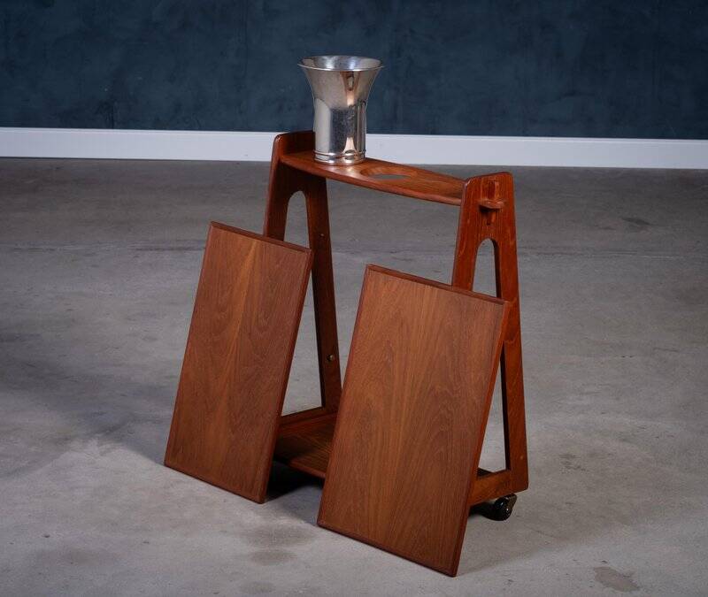 Teak Serving Trolley with Champagne Bucket, Denmark, 1960s
