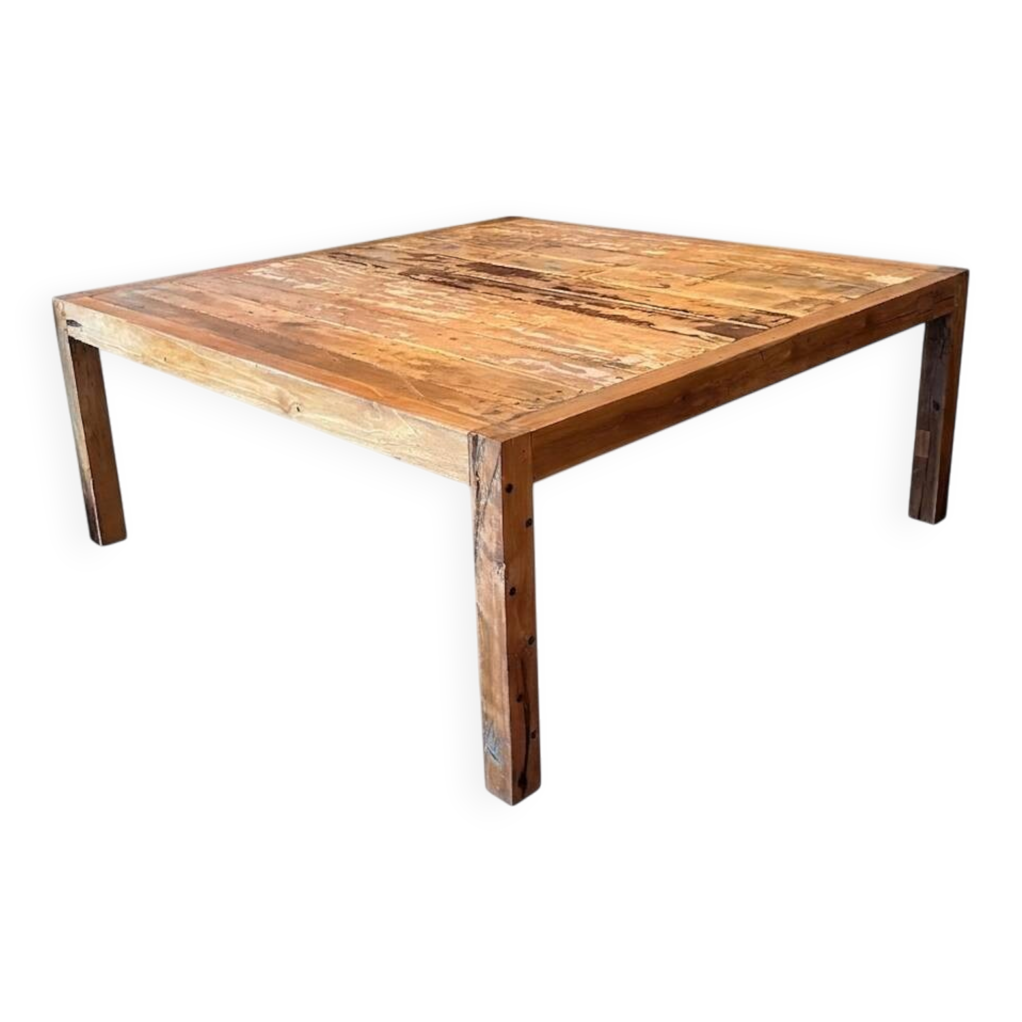 Beautiful large square table made of recycled teak.