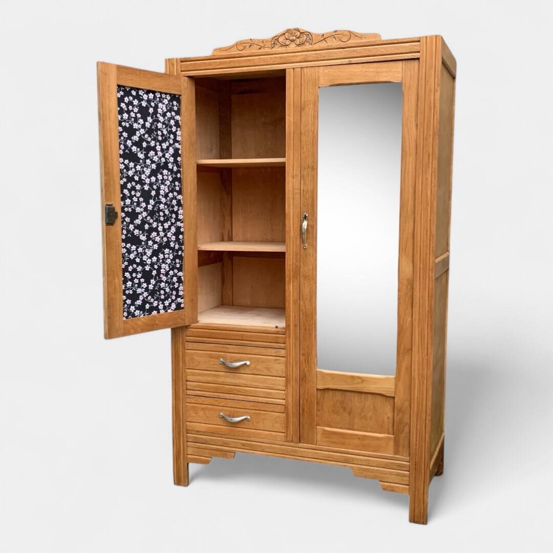 Parisian art deco hotel wardrobe in solid raw oak 1930