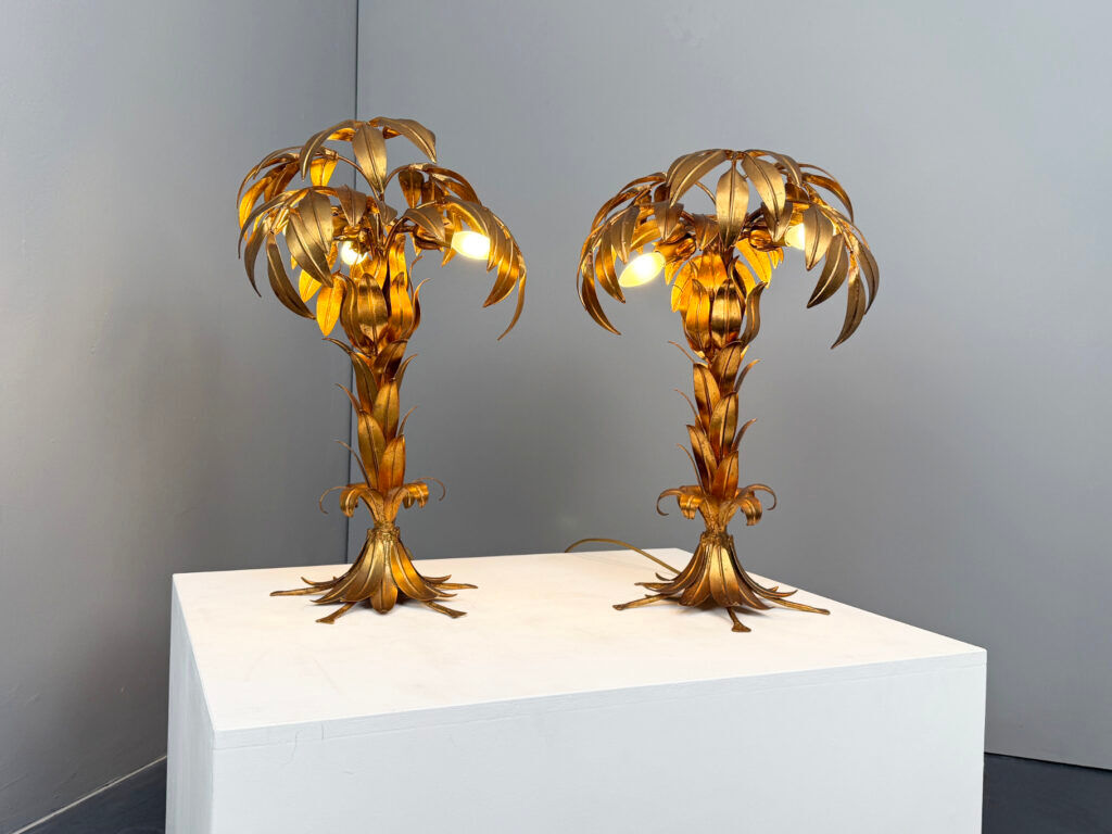 Pair of gold-plated palm tree table lamps by Hans Kögl, Germany, 1970s