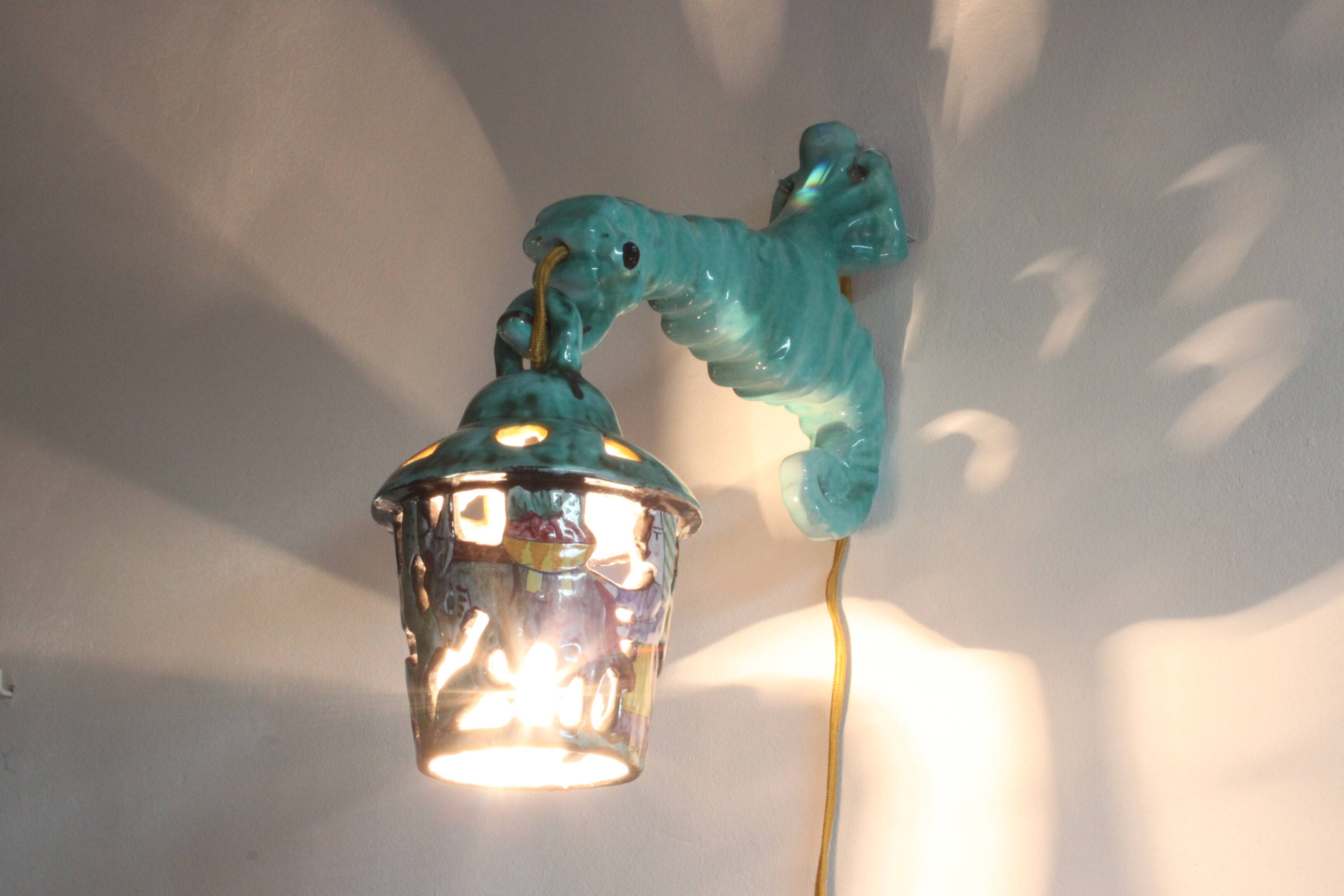 Ceramic Seahorse Lantern from Vietri Sul Mare, Italy 1960S.