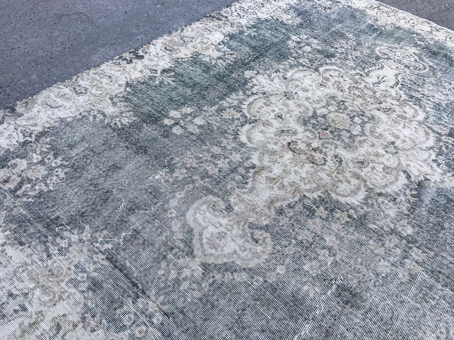 Beige Blue Green Faded oushak Rug