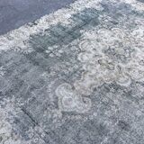 Beige Blue Green Faded oushak Rug