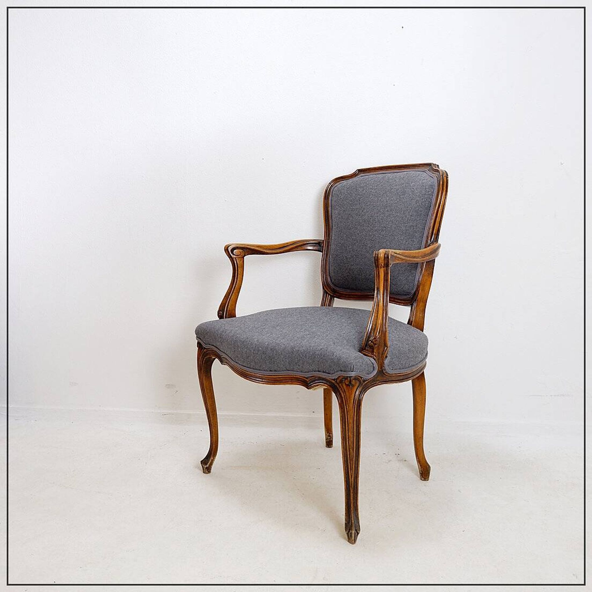 Louis XV style armchair - mouse gray felt fabric