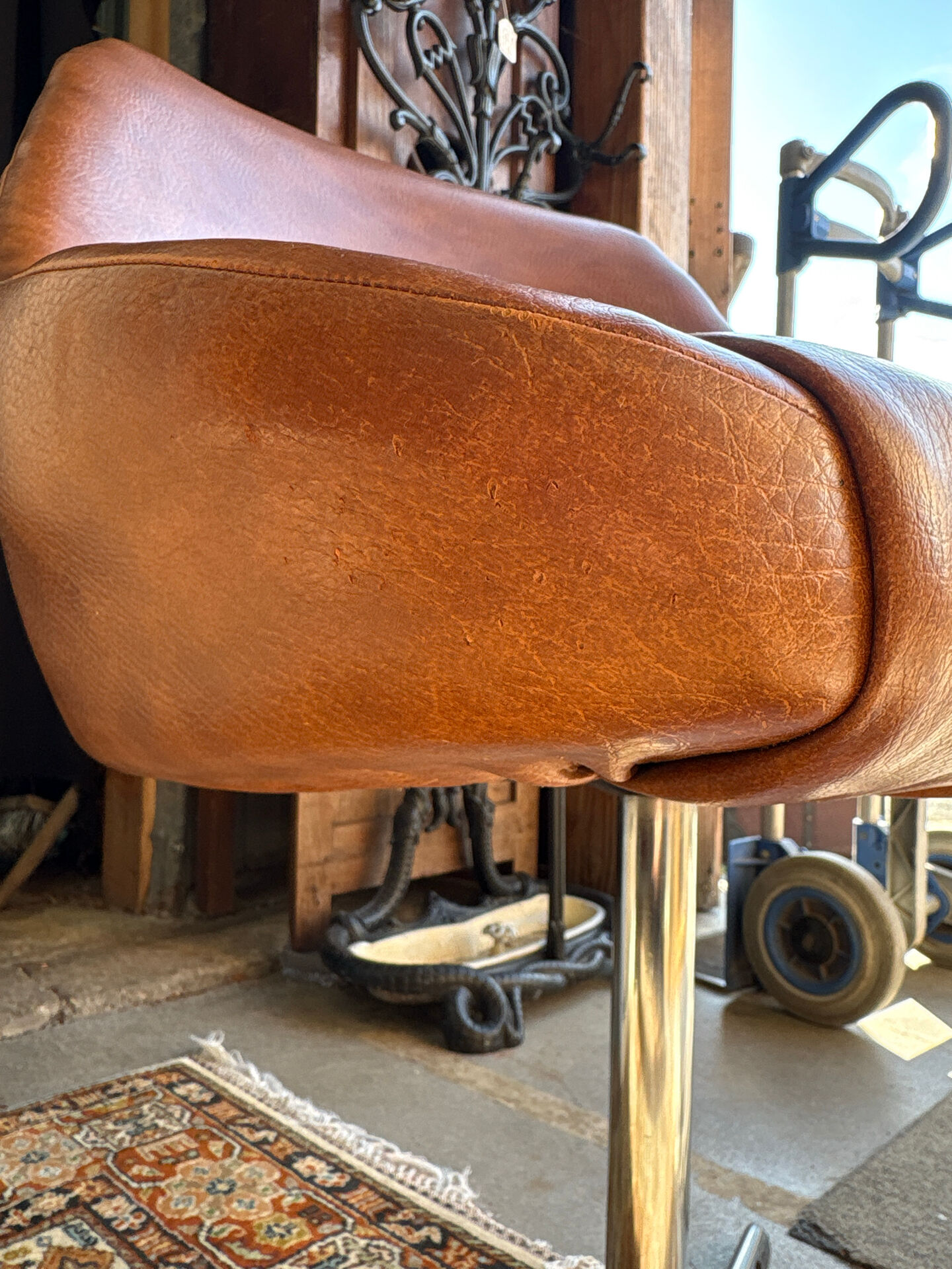 Vintage swivel office chair in cognac faux leather – 1970s