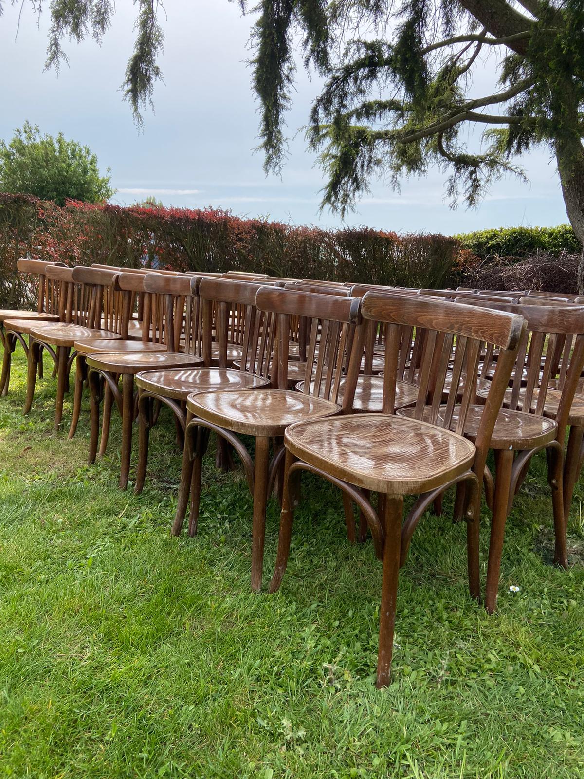 Lot of 40 wooden bistro chairs
