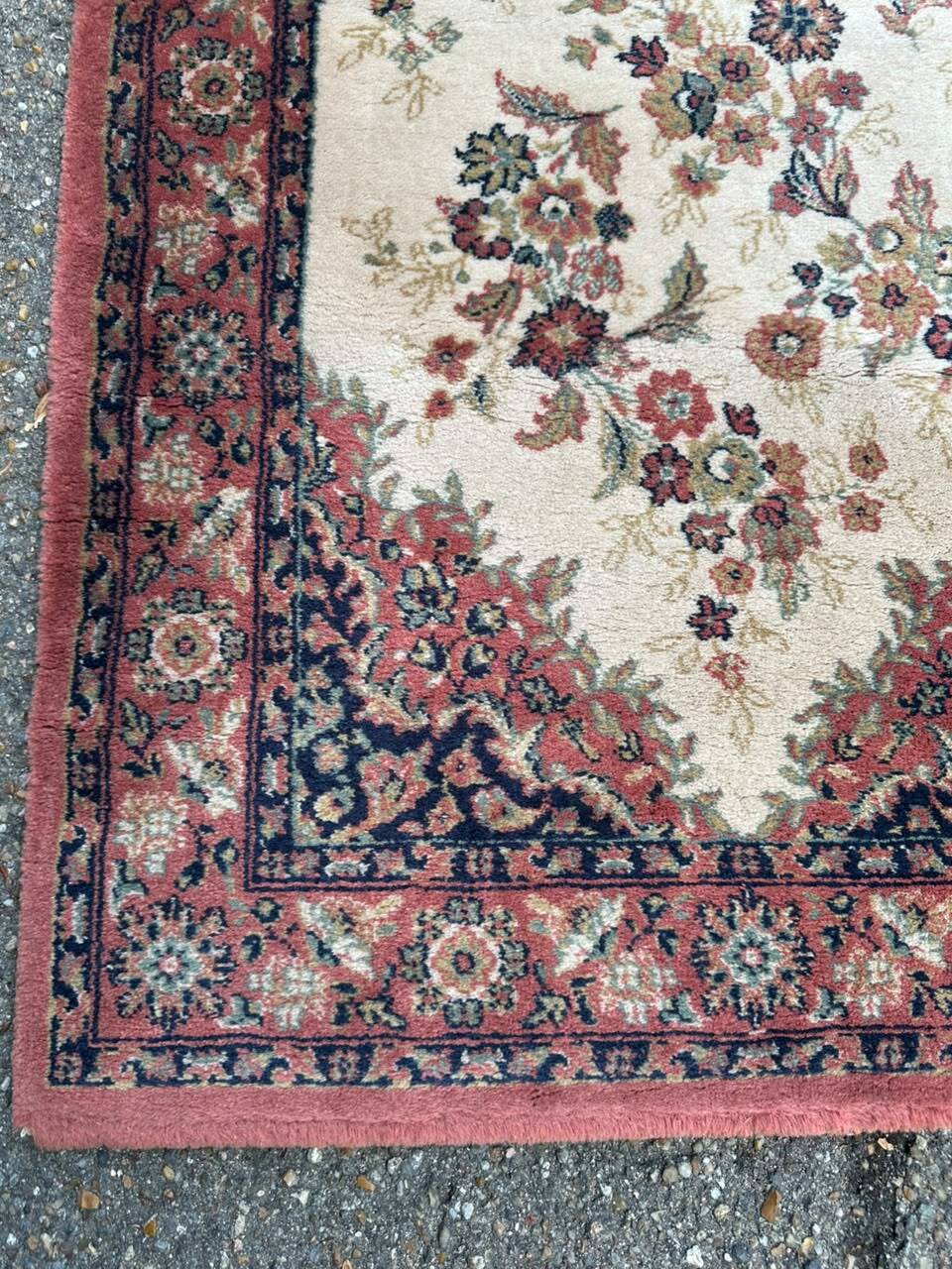 Vintage wool Persian rug with floral patterns 140x70 bedside rug.