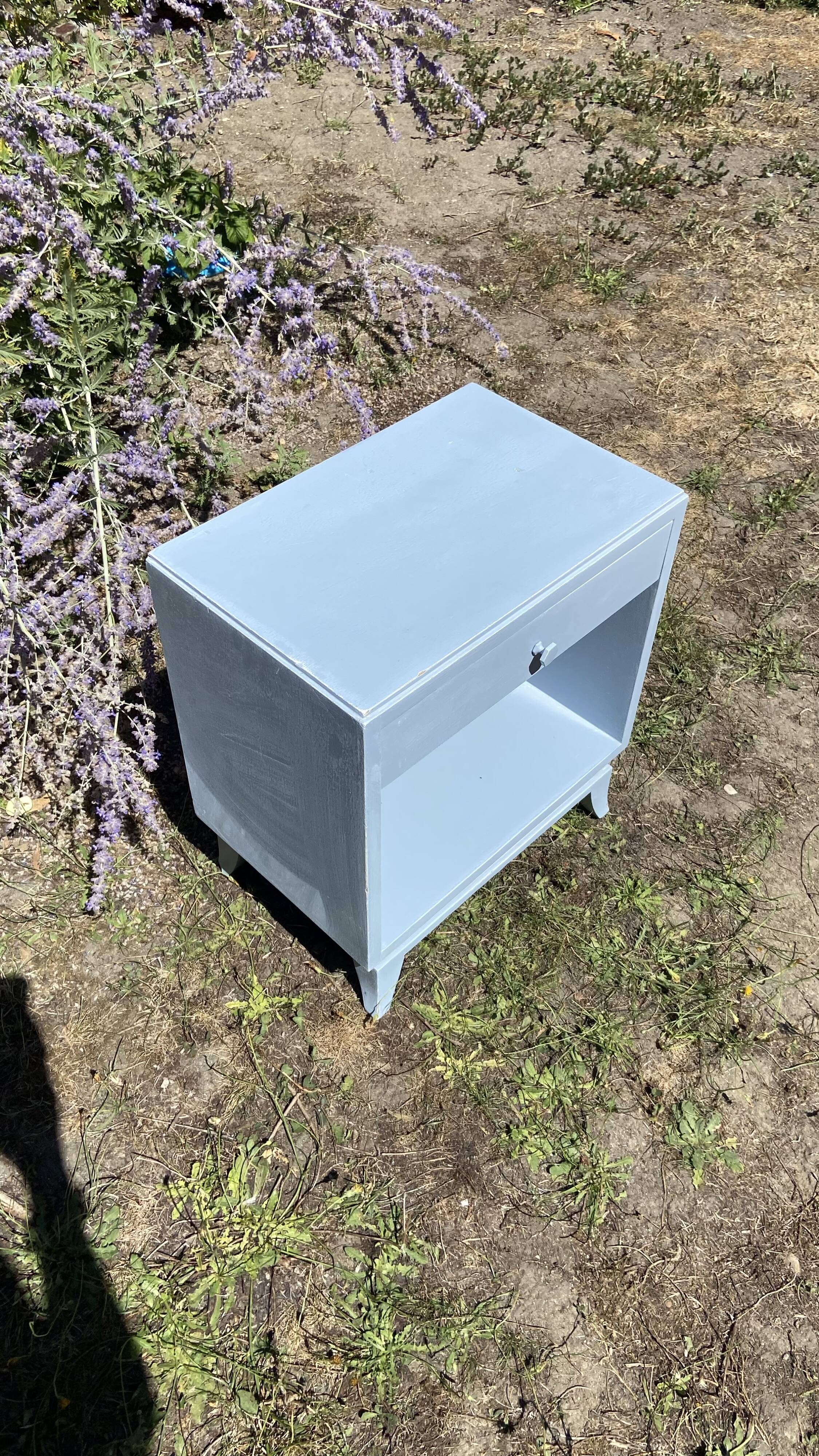 Vintage bedside 1950 gray blue patinated