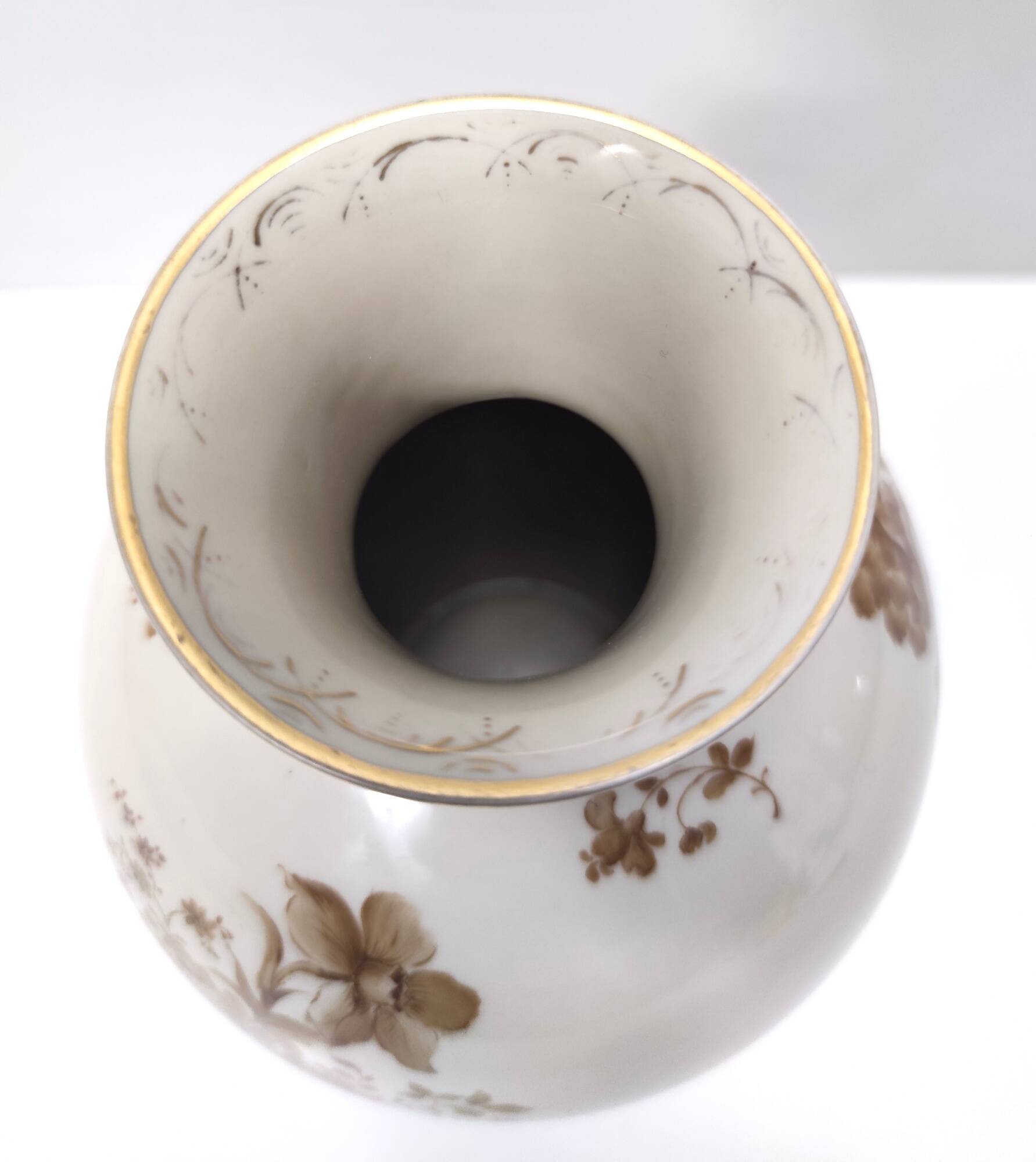 Ivory Ceramic Vase with Brown Floral Details by Rosenthal, Italy