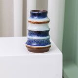 Blue and White Striped Ceramic Vase by Strehla – German Mid-Century, 1960s