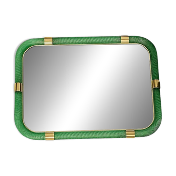 Italian Monumental Rectangular “Torciglione” Wall Mirror Murano Glass