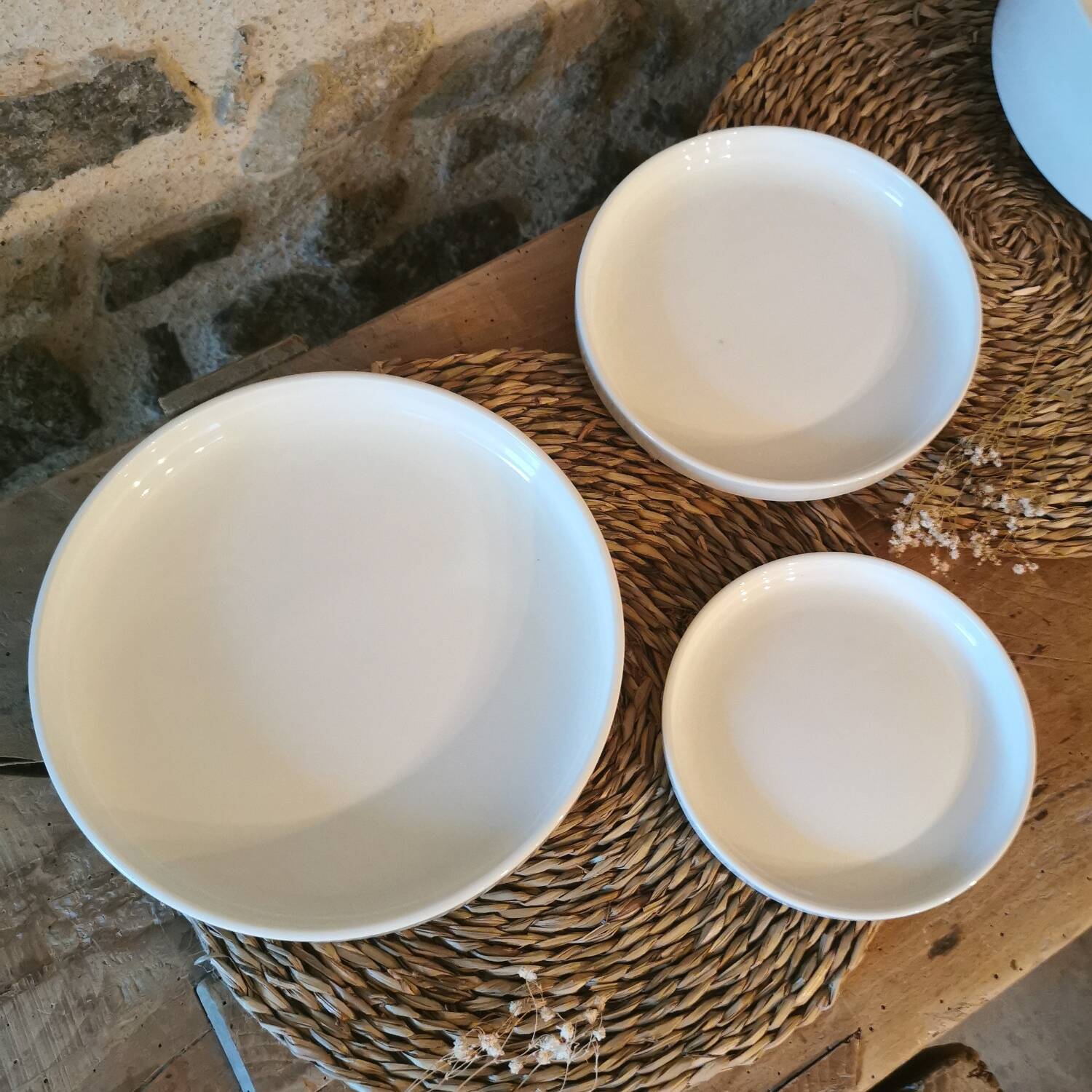 3 vintage dishes, Nesting service by Michel HAMON, Gien Prisunic 1970