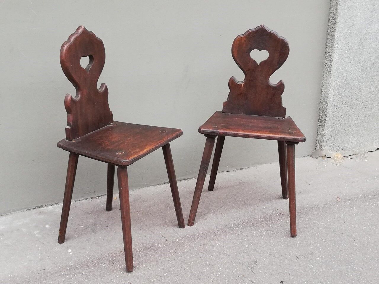 Pair of antique solid oak chairs