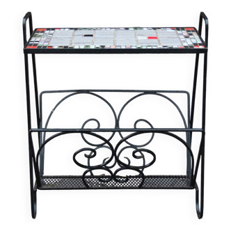 Magazine shelf, ceramic and wrought iron newspaper rack