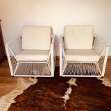 2 garden armchairs in white scoubidou