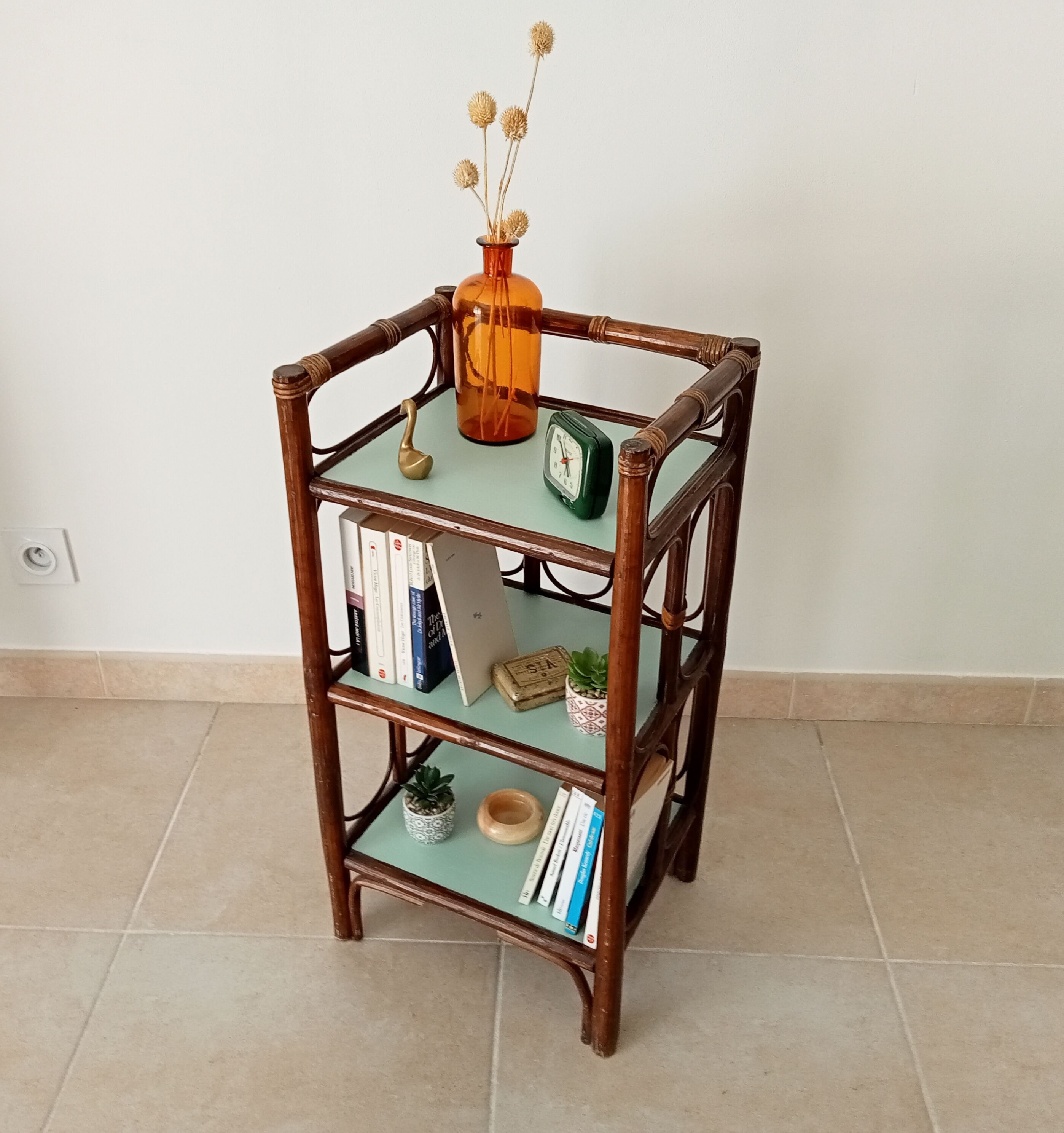 Vintage stand shelf in bamboo and rattan