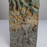 Relief en bronze antique représentant la nature et les oiseaux, années 1900