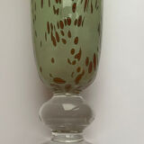 Vase ancien piédouche en verre tacheté verre soufflé