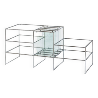 Vintage modular furniture in chrome iron and glass. Spain, 1960s