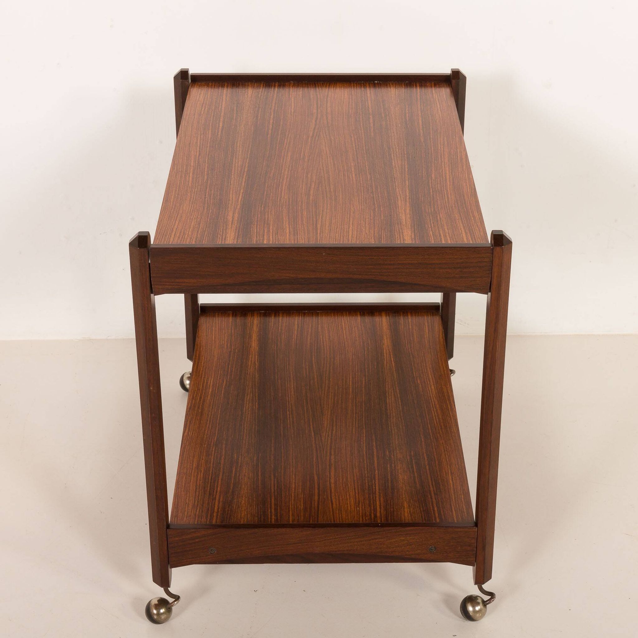 Italian mid century bar trolley, serving cart in rosewood, 1960s