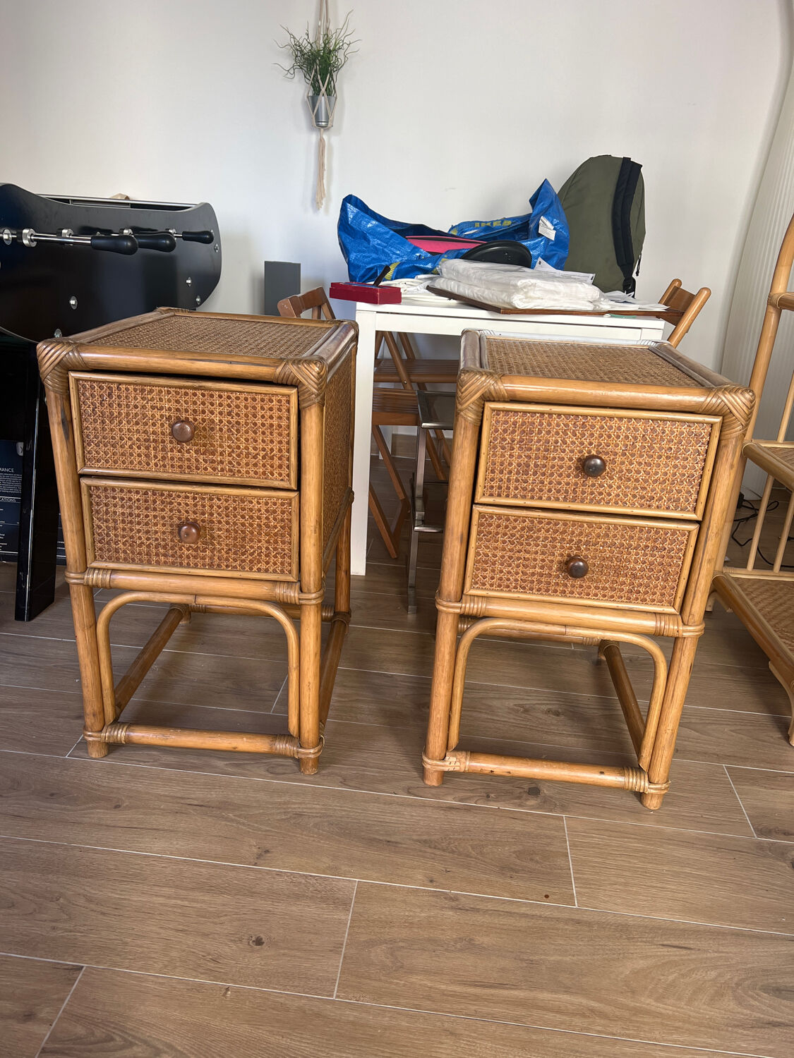 Cane bamboo bedside table