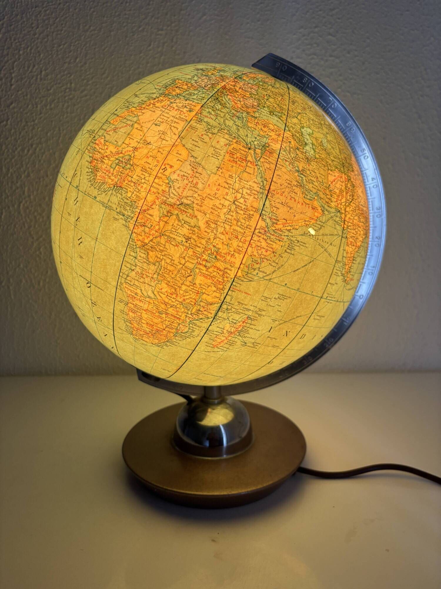 Vintage 1960 terrestrial globe JRO Verlag world map German - 35 cm