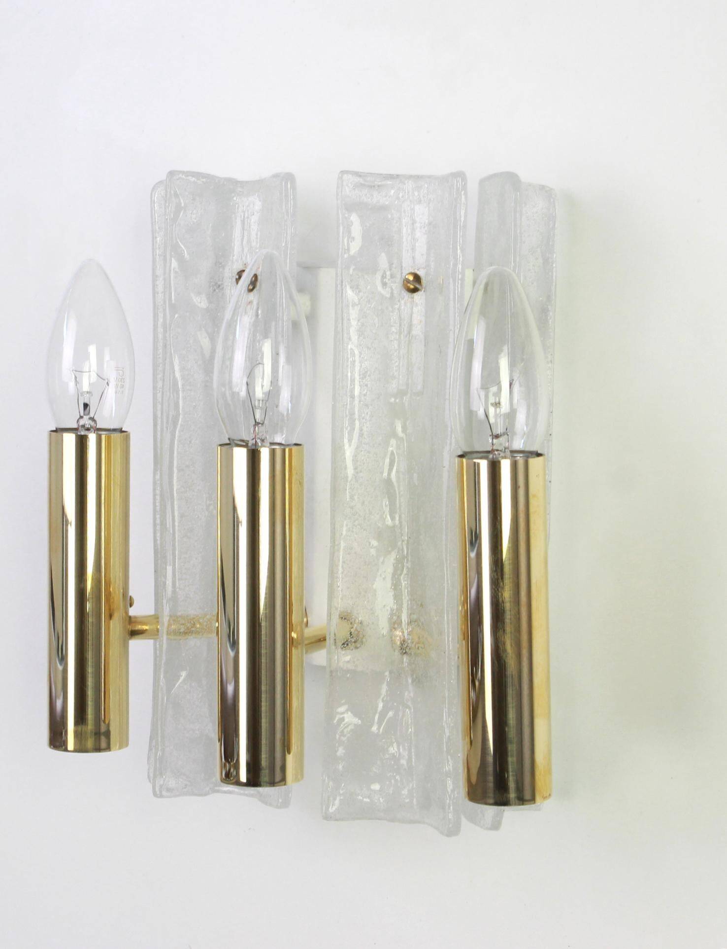 Pair of Murano glass wall lights by Kalmar, Model Lipizza, Austria, 1960s.
