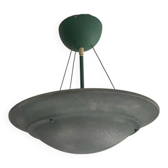 Grand luminaire lustra suspension vintage grande vasque verte translucide - SCE made in France