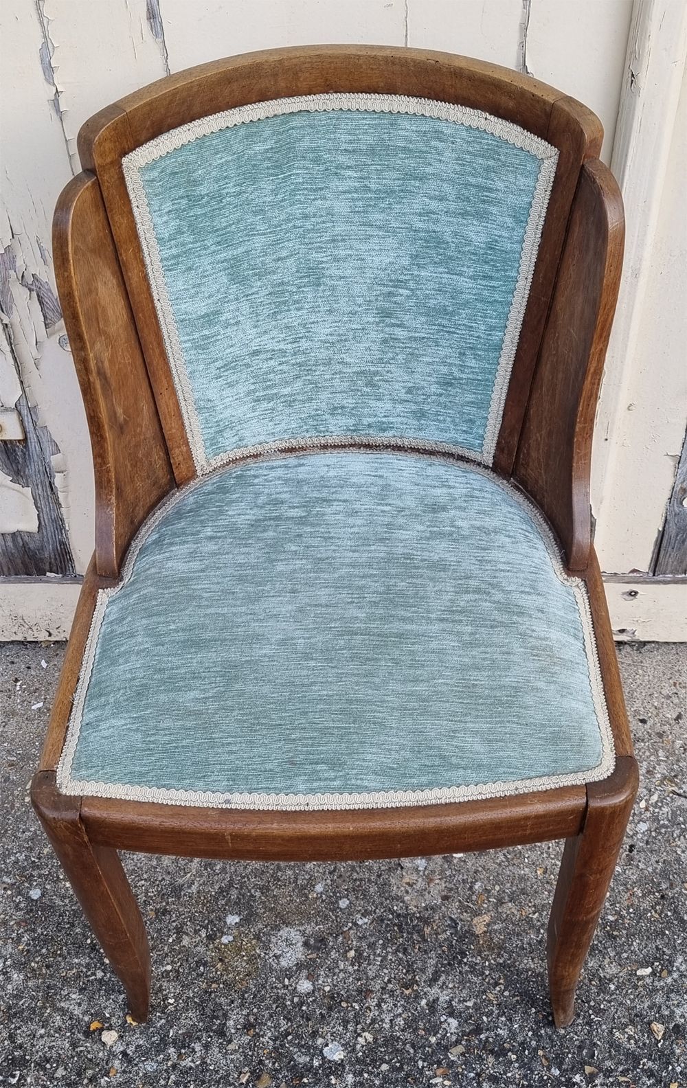 Gondola chair, empire spirit, blue velvet, dark oak, early twentieth century.