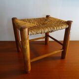 Vintage straw wood low stool