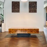 Jean-Claude Mahey coffee table in vintage 70s burr walnut