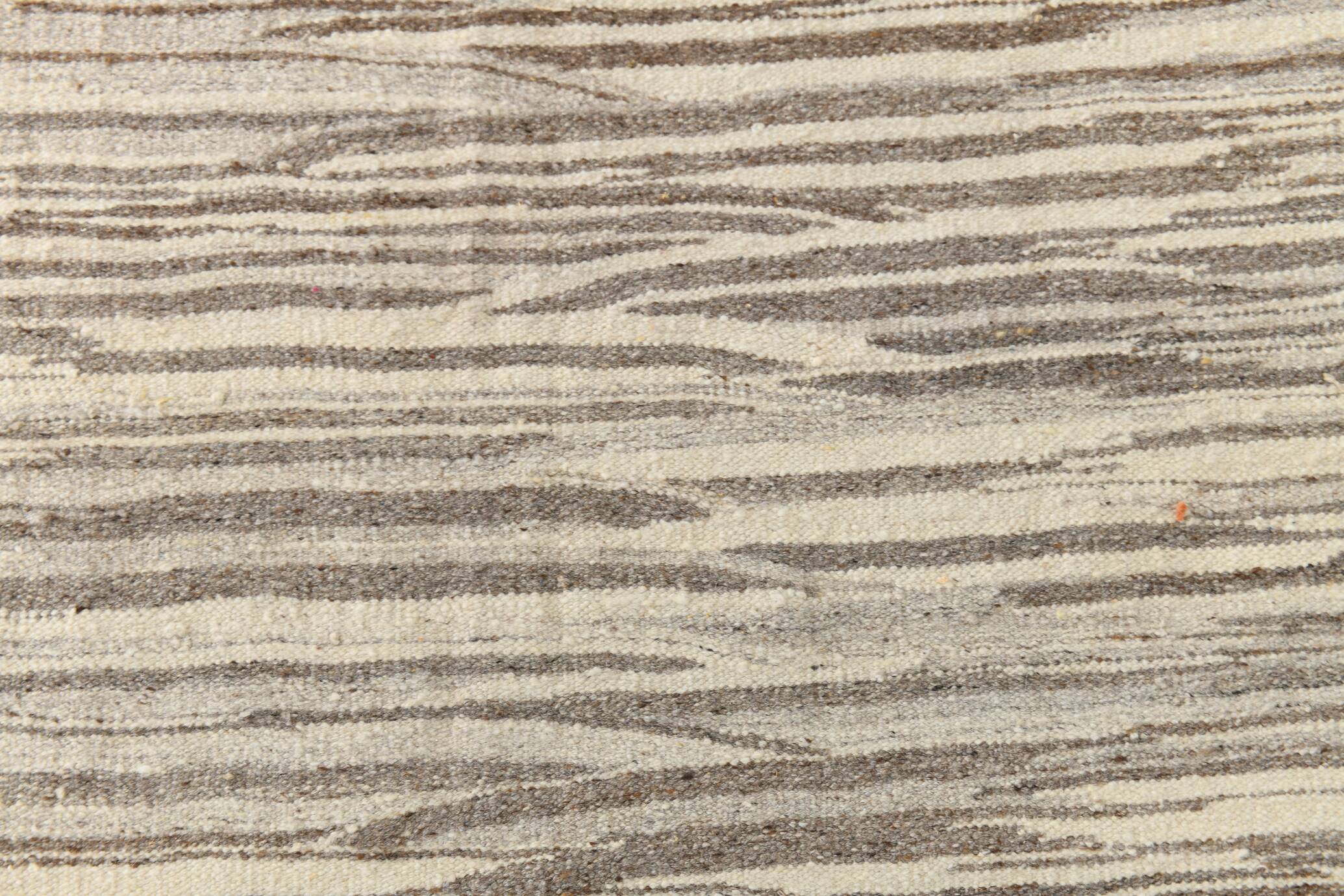 8x10 Beige & Light Brown %100 Wool Handmade Striped Kilim Rug, 232x291 Cm