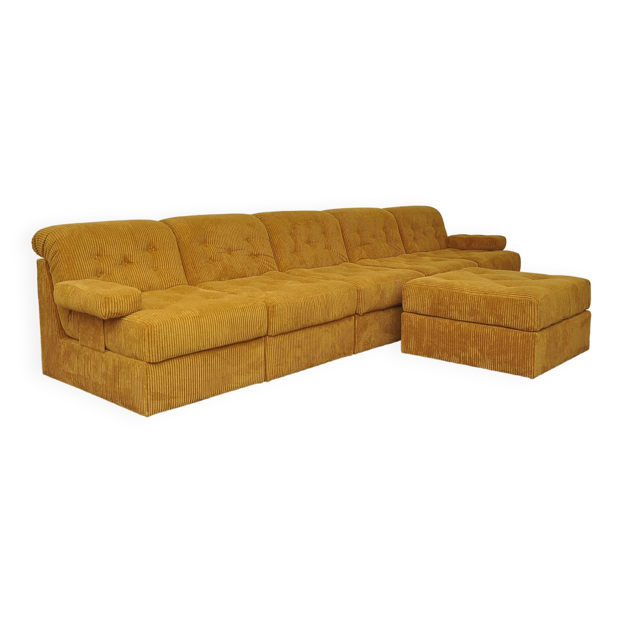 Yellow corduroy modular sofa, 1970s, set of 6