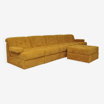 Yellow corduroy modular sofa, 1970s, set of 6