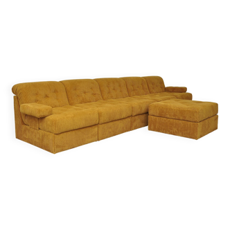 Yellow corduroy modular sofa, 1970s, set of 6