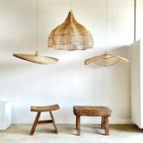 Rattan suspension or shade in the shape of a braided undulating circular tray d:80