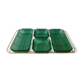 Servant with his 4 green glass cups, Arcoroc France, 70s
