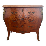 Commode 3 drawers galbee style louis xv marquetry marble top