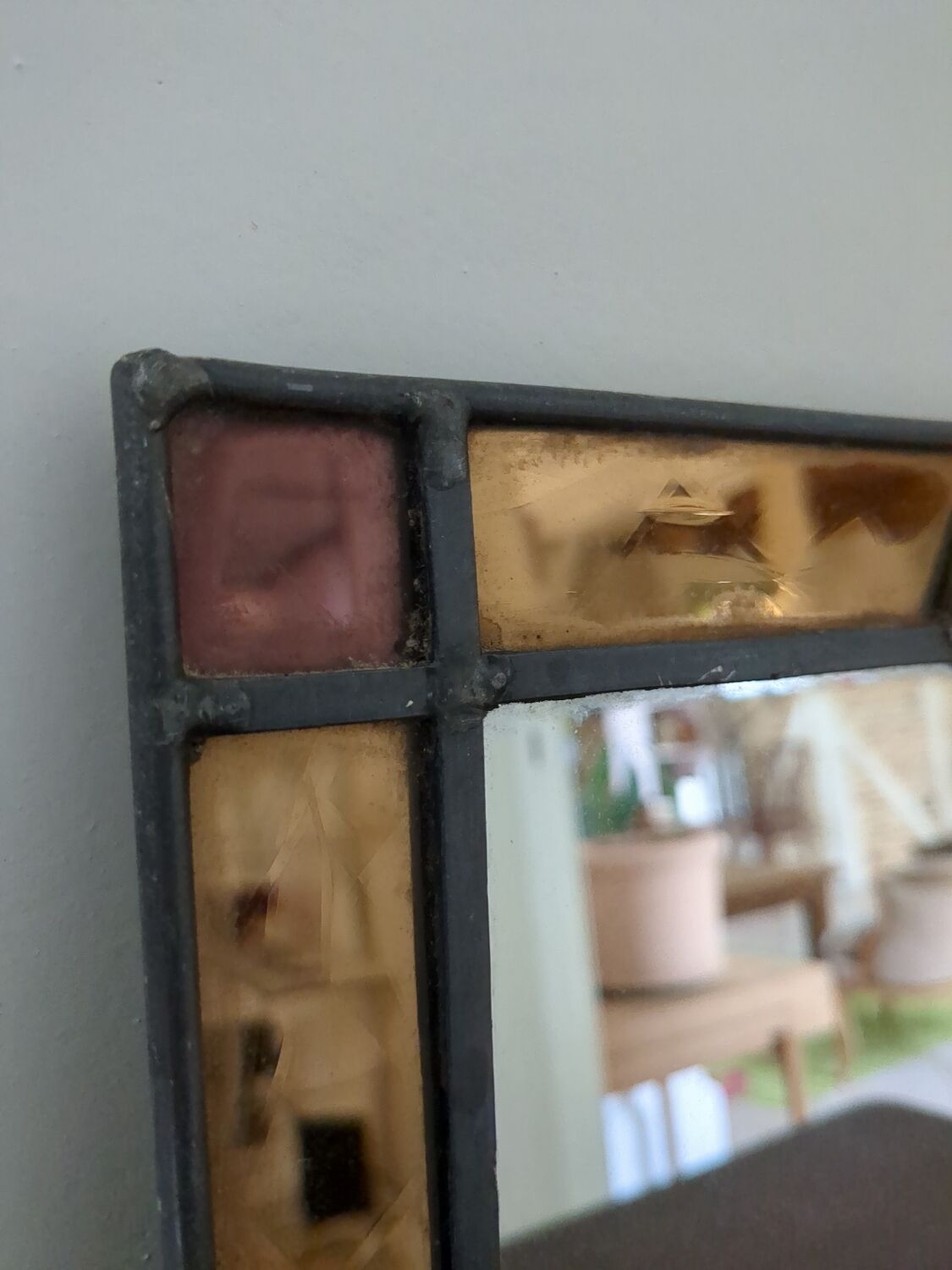 Ancien miroir vitrail antique french work
