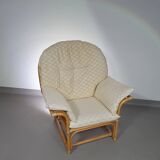Chaise longue surdimensionnée en rotin/bambou avec coussins d'origine. Années 1970