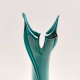 Vintage Teal Encased and Hand-Blown Murano Glass Flower Vase, Italy
