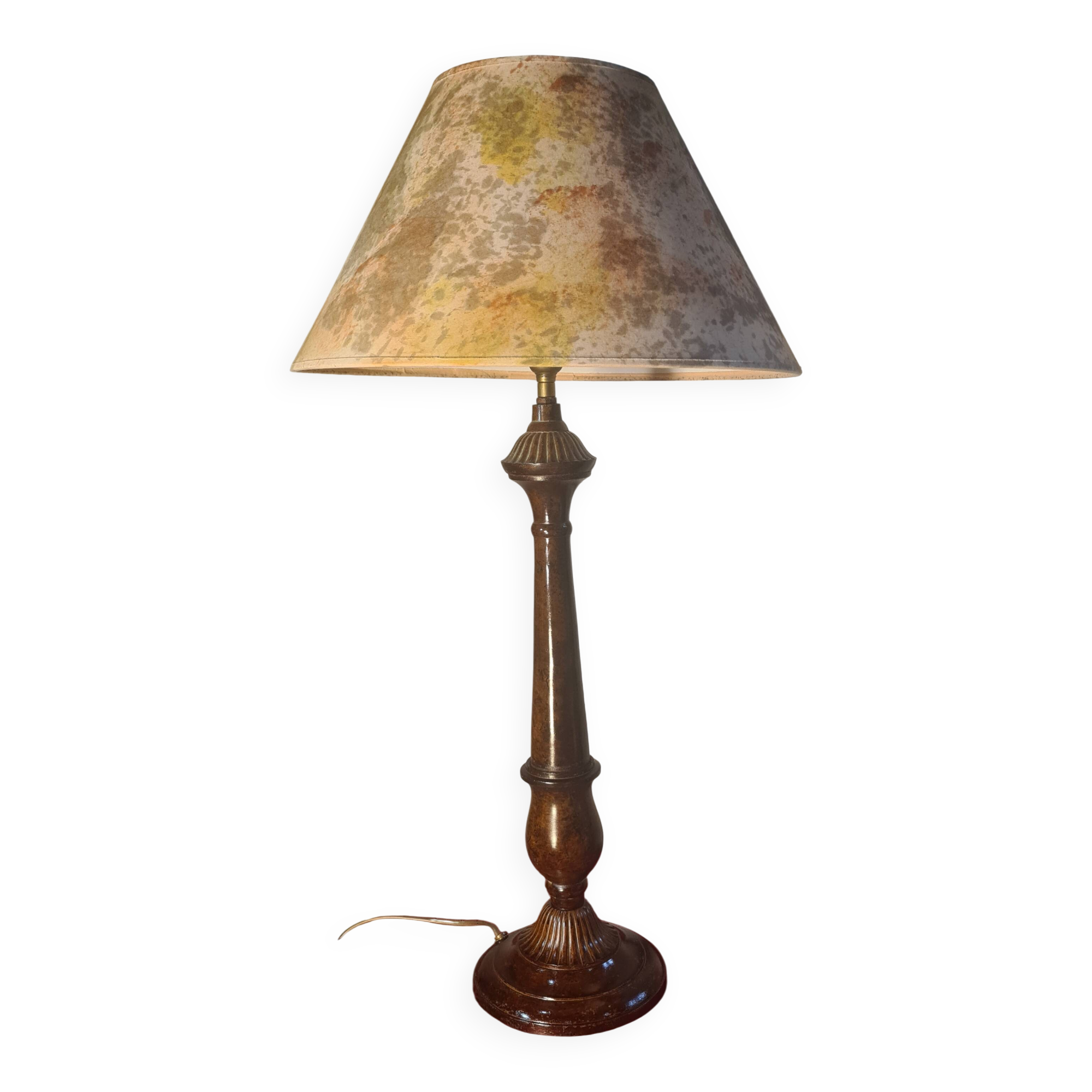 1930s tortoiseshell painted steel lamp with parchment shade 73x40 cm