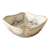 Old hollow porcelain dish with floral decoration and gold trim
