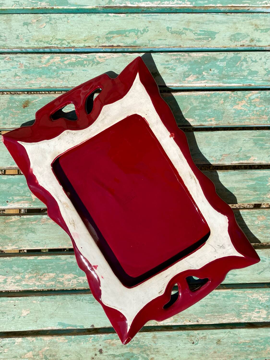 Burgundy glazed ceramic tray