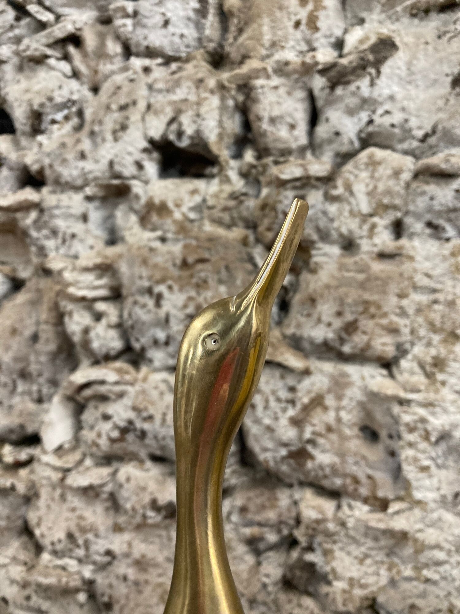 Pair of duck or swan in wood and brass sculpture