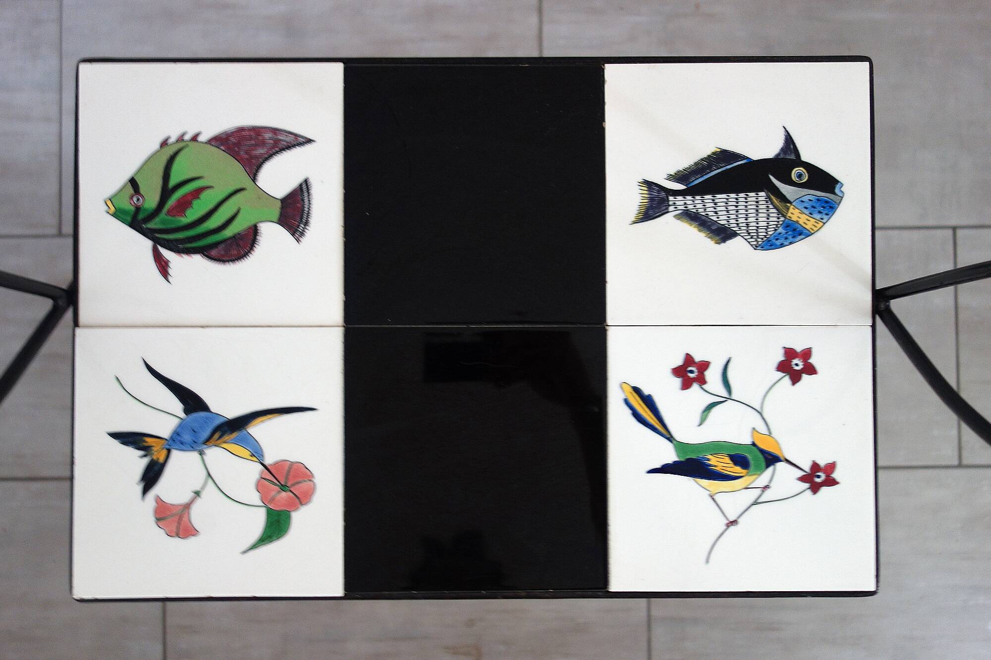 1960s metal and ceramic magazine and record rack