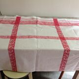 Red and white damask tablecloth
