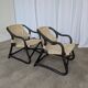 2 Vintage Espri Safari Lounge Armchairs / Rare Mid-century Black Bamboo and Beige Fabric Easy C