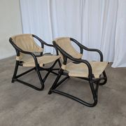 2 Vintage Espri Safari Lounge Armchairs / Rare Mid-century Black Bamboo and Beige Fabric Easy C