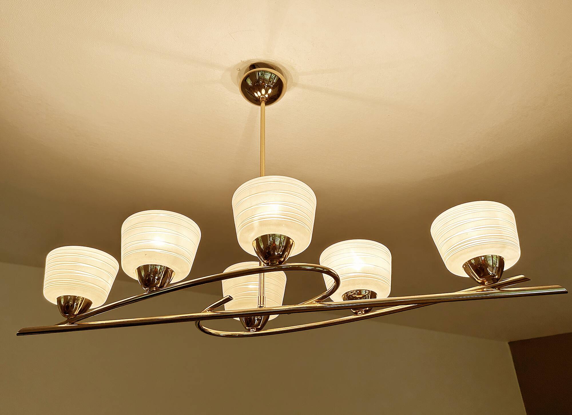 Large Vintage Glass Brass Pendant Light